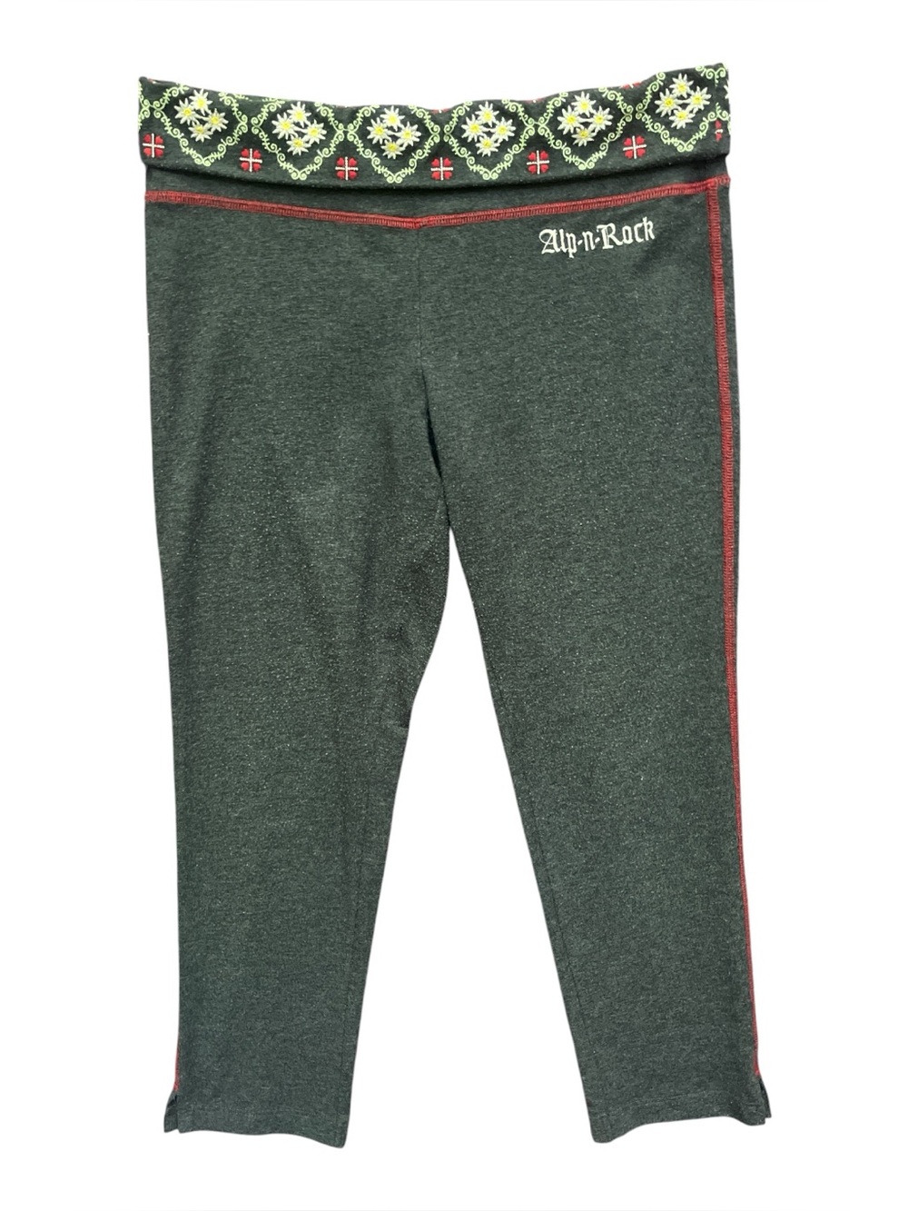 Alp N Rock Dark Gray Girls' Leggings with Embroidered Waistband and Red Piping